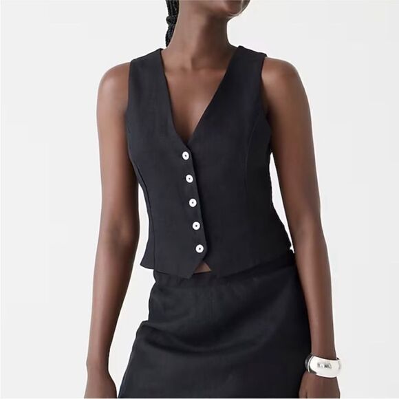 NWT J CREW  Slim-fit Kyra linen vest in dark navy - Picture 2 of 7